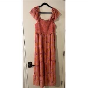 Davi & Dani Pink Floral Smocked Maxi Dress Size Large